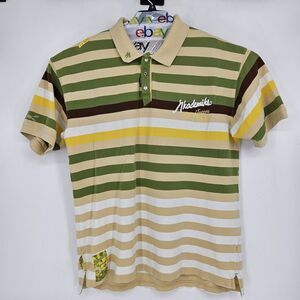 Akademiks Shirt Mens XL Green Yellow Striped Polo Streetwear Graphic‎ Patch